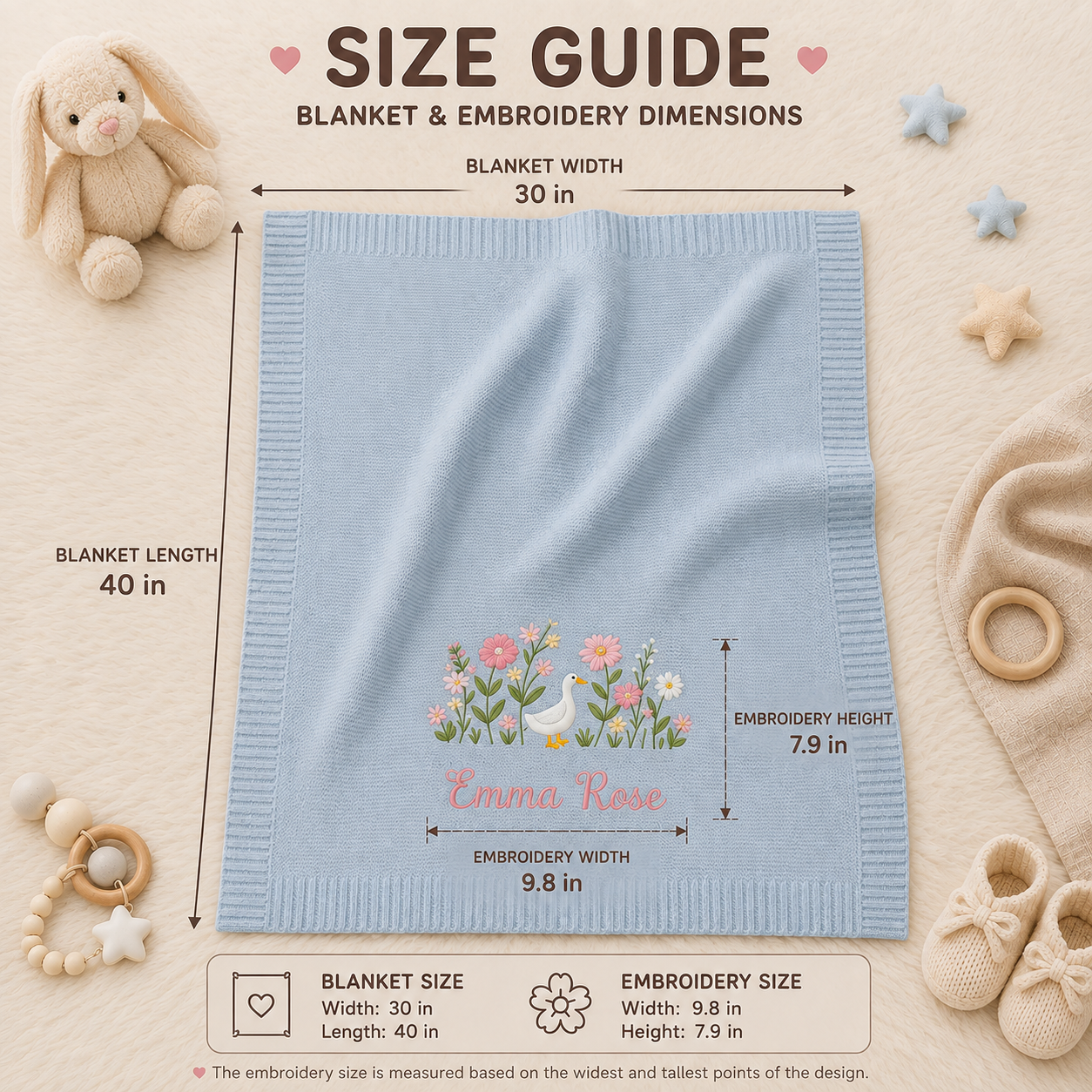 Personalized Embroidery Floral Wreath Baby Blanket