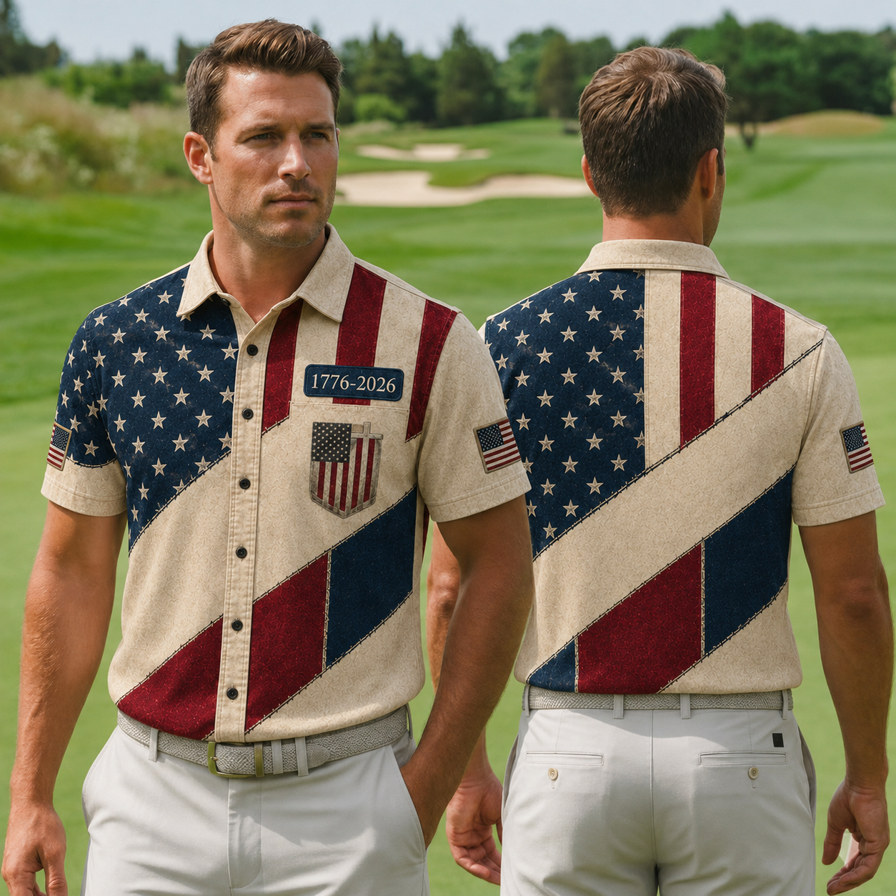 USA Flag Patriotic Polo Shirt, America 250 Years 1776-2026 Golf Polo, Independence Day Outfit, Veteran Dad Gift