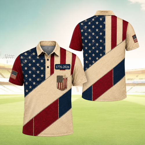 USA Flag Patriotic Polo Shirt, America 250 Years 1776-2026 Golf Polo, Independence Day Outfit, Veteran Dad Gift
