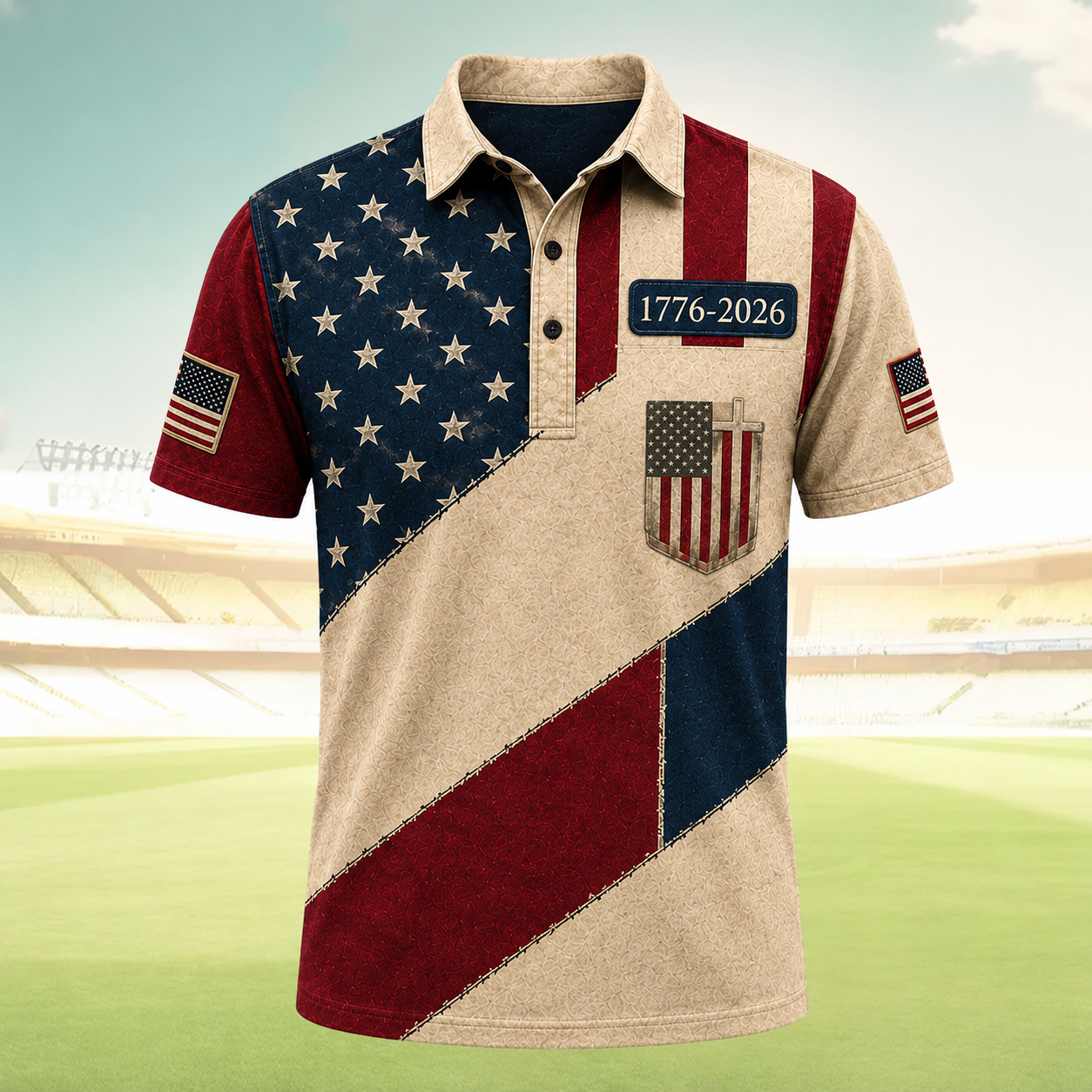USA Flag Patriotic Polo Shirt, America 250 Years 1776-2026 Golf Polo, Independence Day Outfit, Veteran Dad Gift