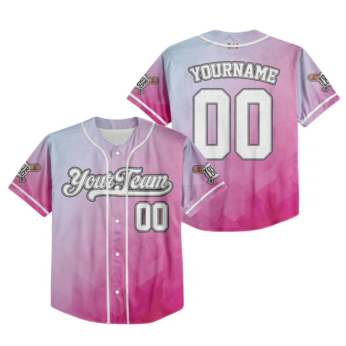 Custom Abstract Gradient Blue and Pink Baseball Jersey