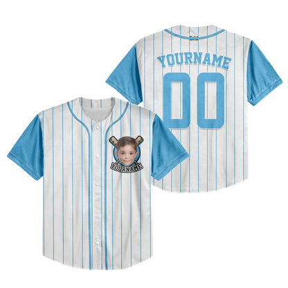 Custom Baseball Jersey with Face Colorful Arm Blue