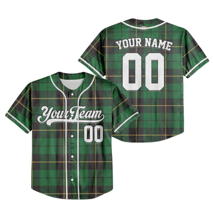 Custom Christmas Checkered Pattern Simple Basic Green Kid Baseball Jersey