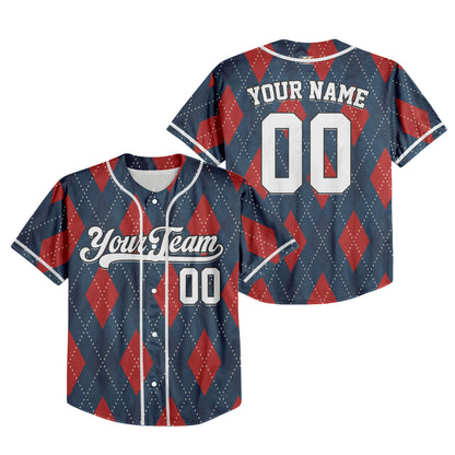 Custom Christmas Checkered Pattern Simple Basic Navy Kid Baseball Jersey