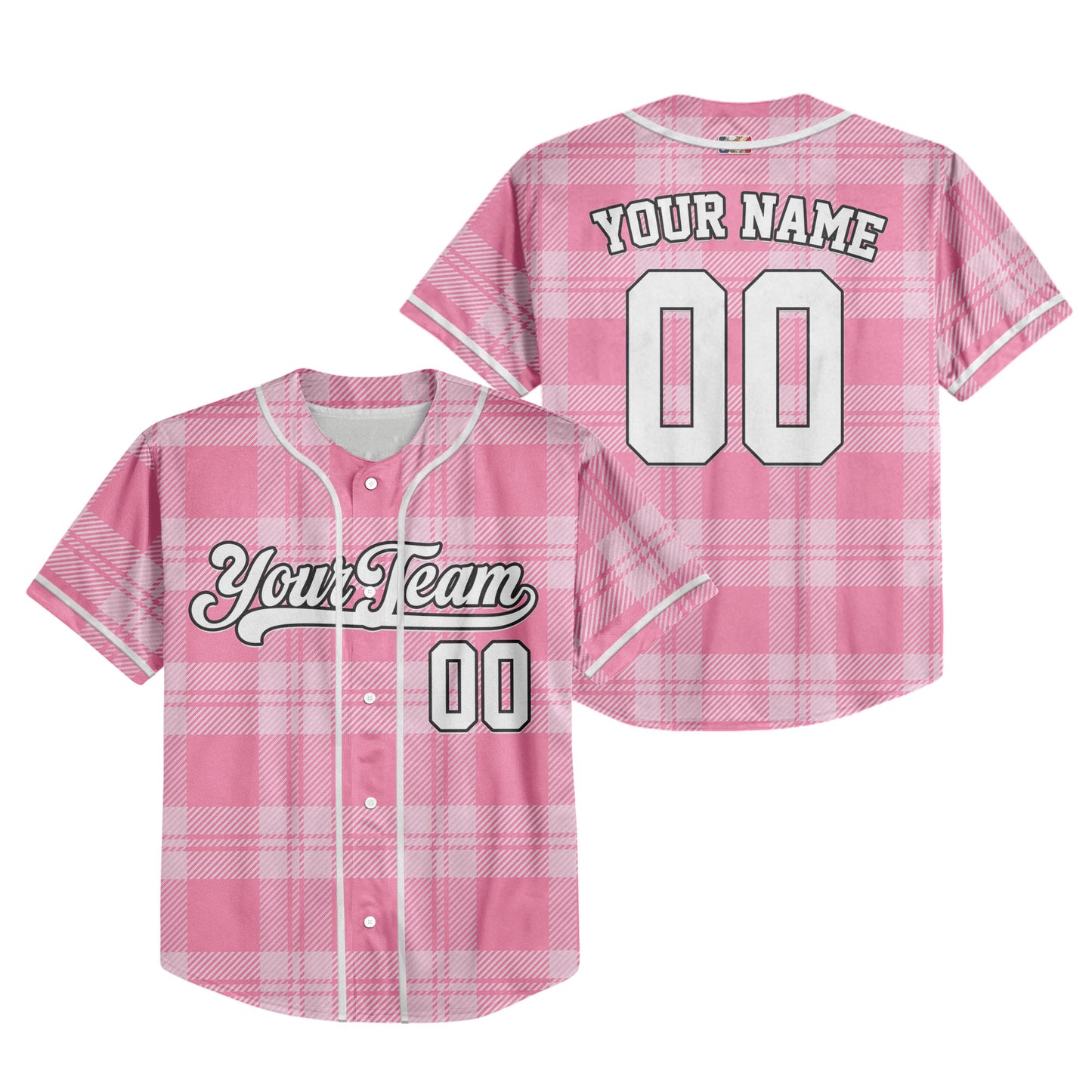 Custom Christmas Checkered Pattern Simple Basic Pink Kid Baseball Jersey
