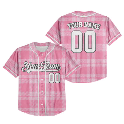 Custom Christmas Checkered Pattern Simple Basic Pink Kid Baseball Jersey