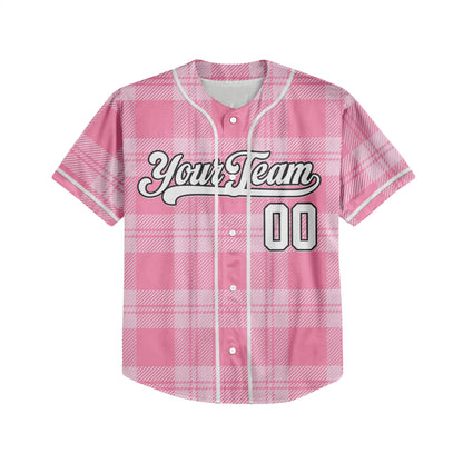 Custom Christmas Checkered Pattern Simple Basic Pink Kid Baseball Jersey