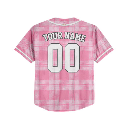 Custom Christmas Checkered Pattern Simple Basic Pink Kid Baseball Jersey