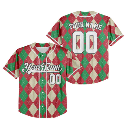 Custom Christmas Checkered Pattern Simple Basic Red and Beige Kid Baseball Jersey
