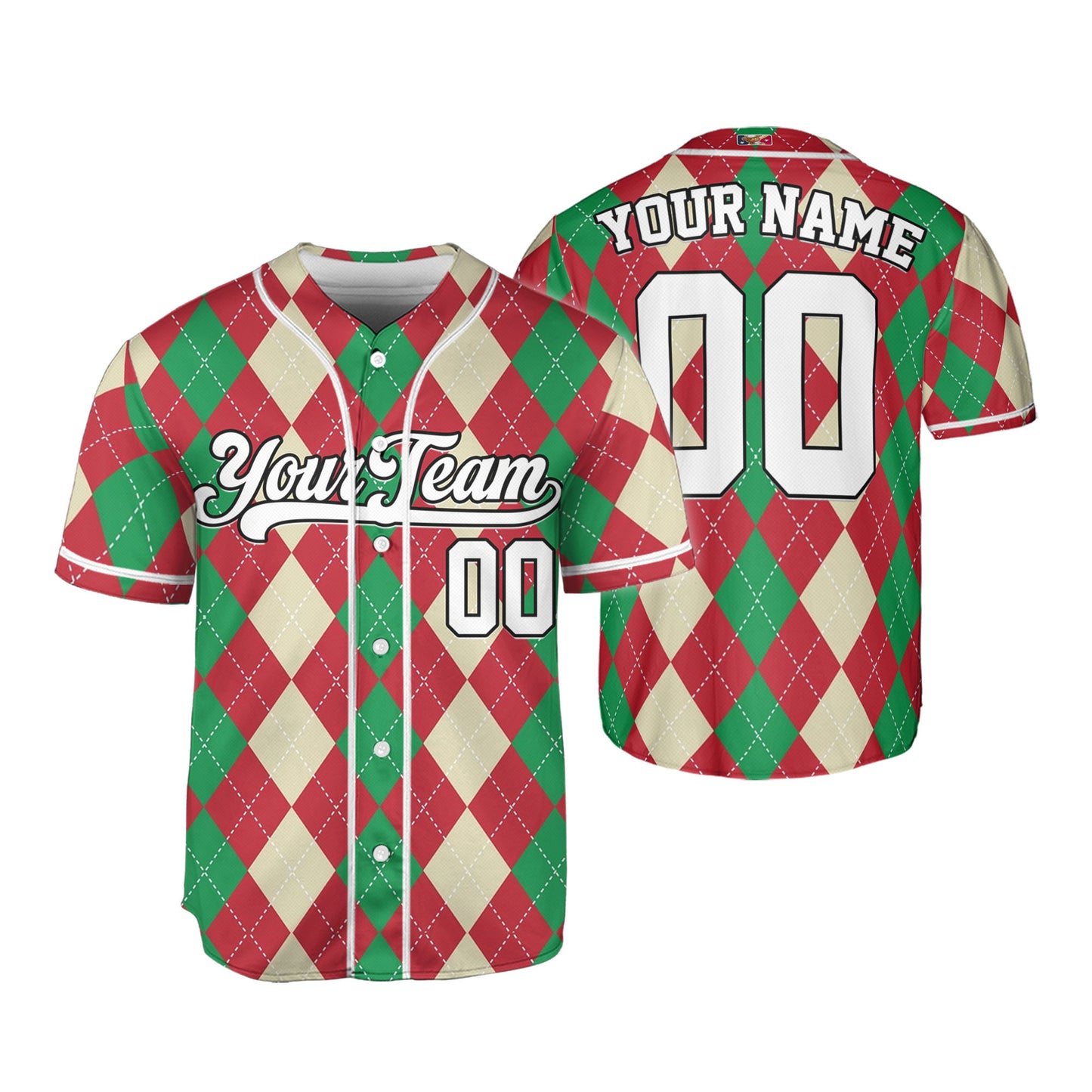 Custom Christmas Checkered Pattern Simple Basic Red and Beige Kid Baseball Jersey
