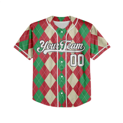 Custom Christmas Checkered Pattern Simple Basic Red and Beige Kid Baseball Jersey
