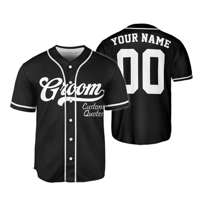 Custom Wedding Groom Black Baseball Jersey