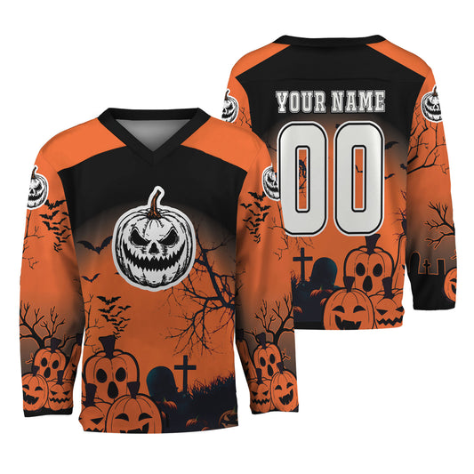 Custom Halloween Hockey Team Pumpkin Lantern Orange Jersey
