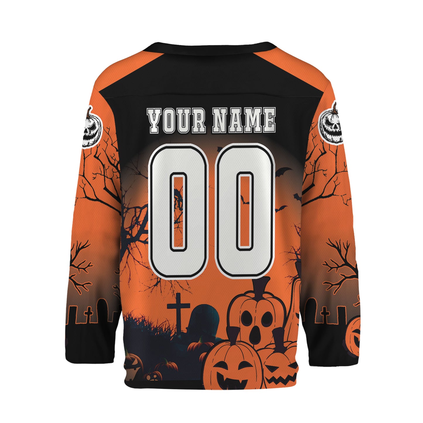 Custom Halloween Hockey Team Pumpkin Lantern Orange Jersey