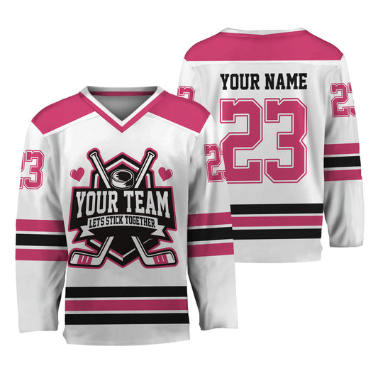 Custom Let's Stick Together Style White Hockey Jersey