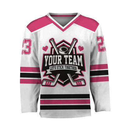Custom Let's Stick Together Style White Hockey Jersey