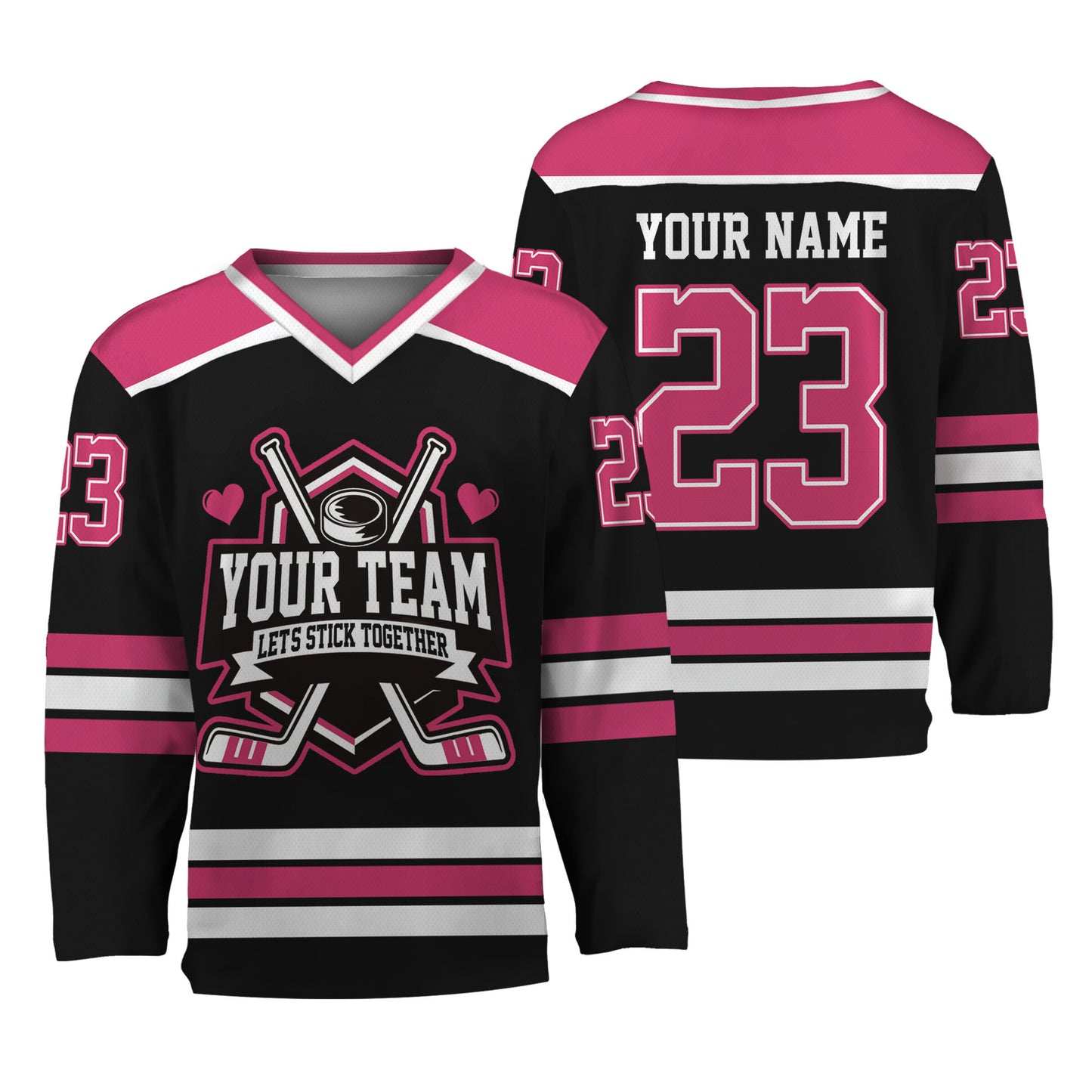 Custom Let's Stick Together Style Black Hockey Jersey