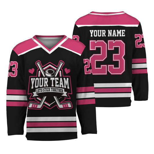 Custom Let's Stick Together Style Black Hockey Jersey
