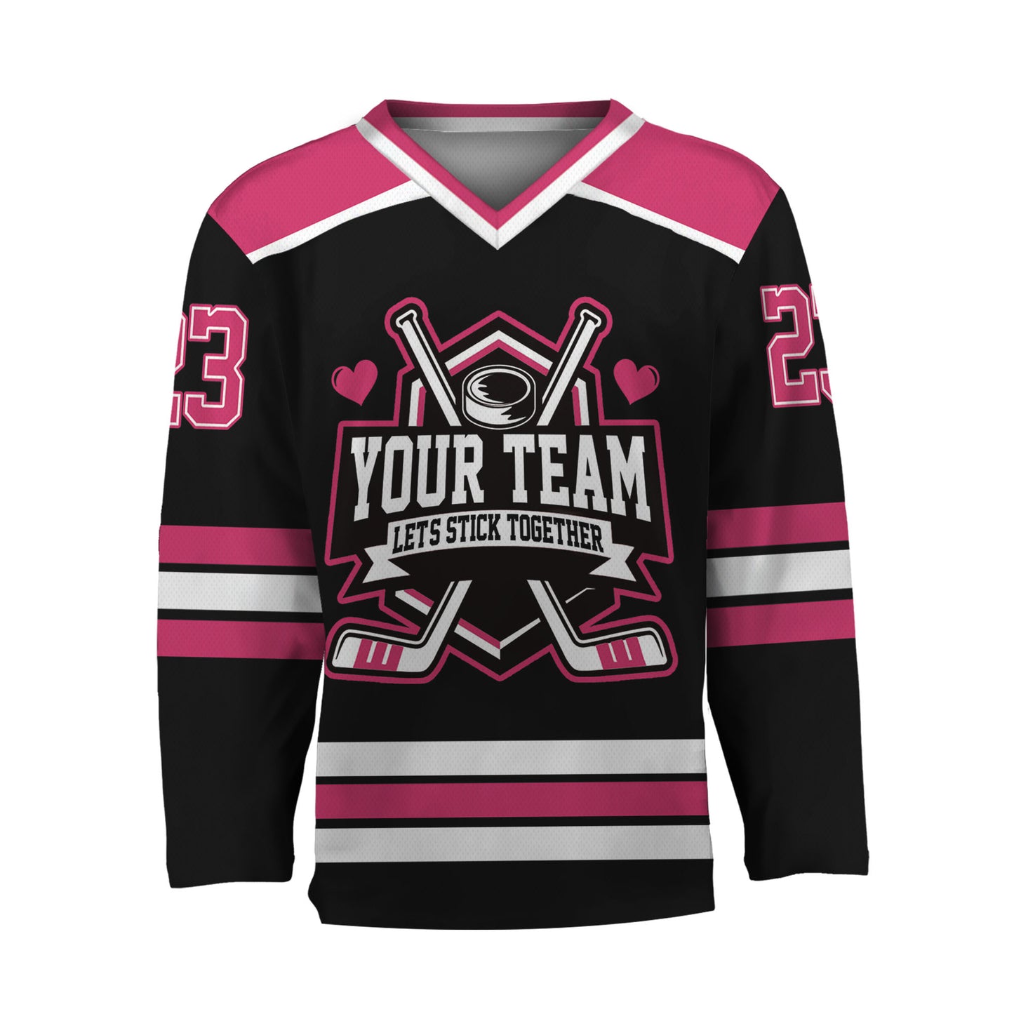 Custom Let's Stick Together Style Black Hockey Jersey