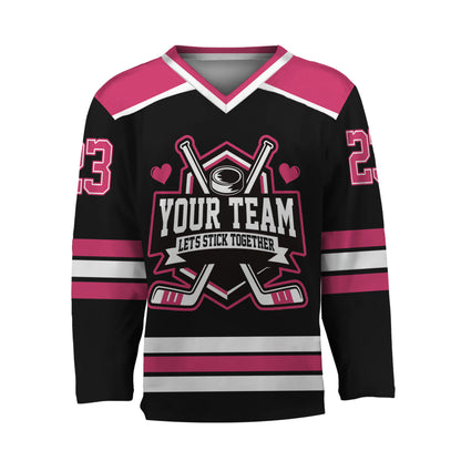 Custom Let's Stick Together Style Black Hockey Jersey
