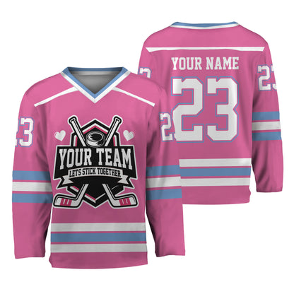 Custom Let's Stick Together Style Light Pink Hockey Jersey