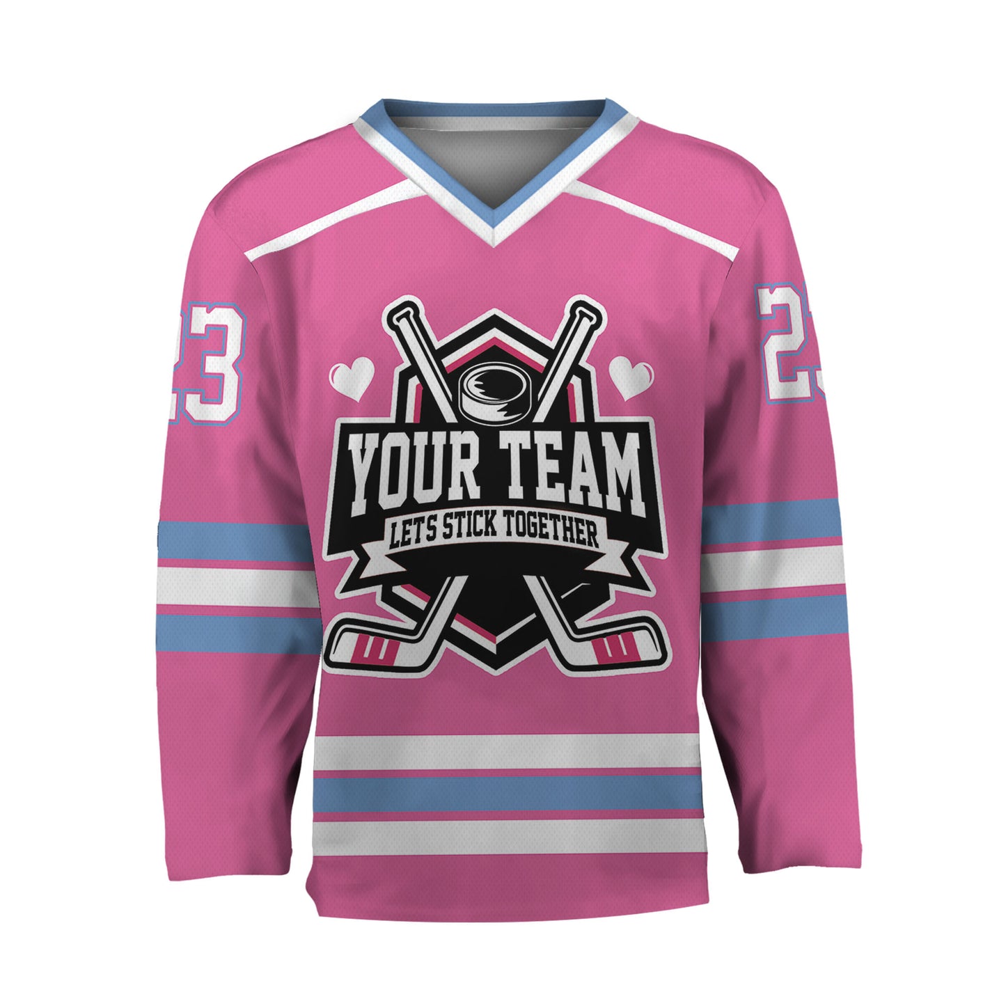 Custom Let's Stick Together Style Light Pink Hockey Jersey