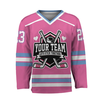 Custom Let's Stick Together Style Light Pink Hockey Jersey