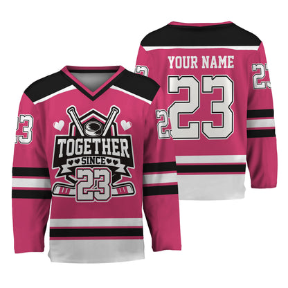 Custom Together since Style Pink Hockey Jersey