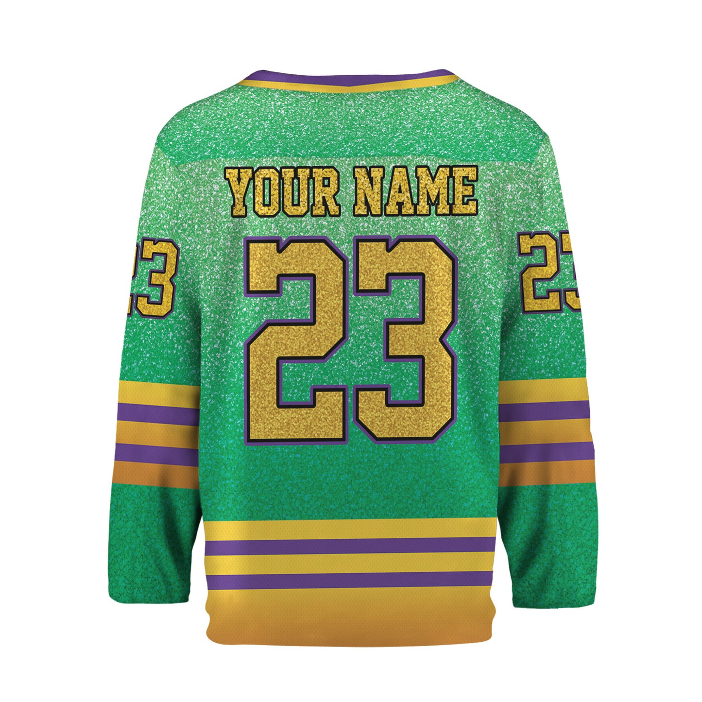 Custom Mardi Gras Printed Glitter Green Hockey Jersey