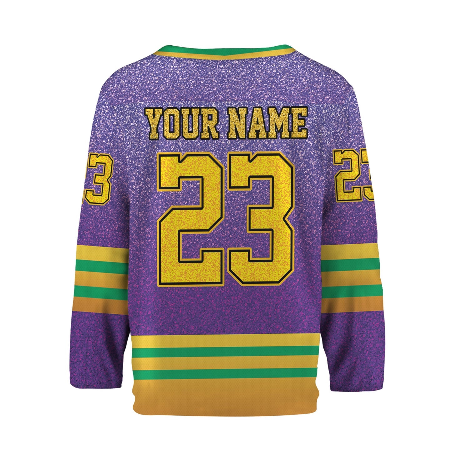 Custom Mardi Gras Printed Glitter Purple Hockey Jersey