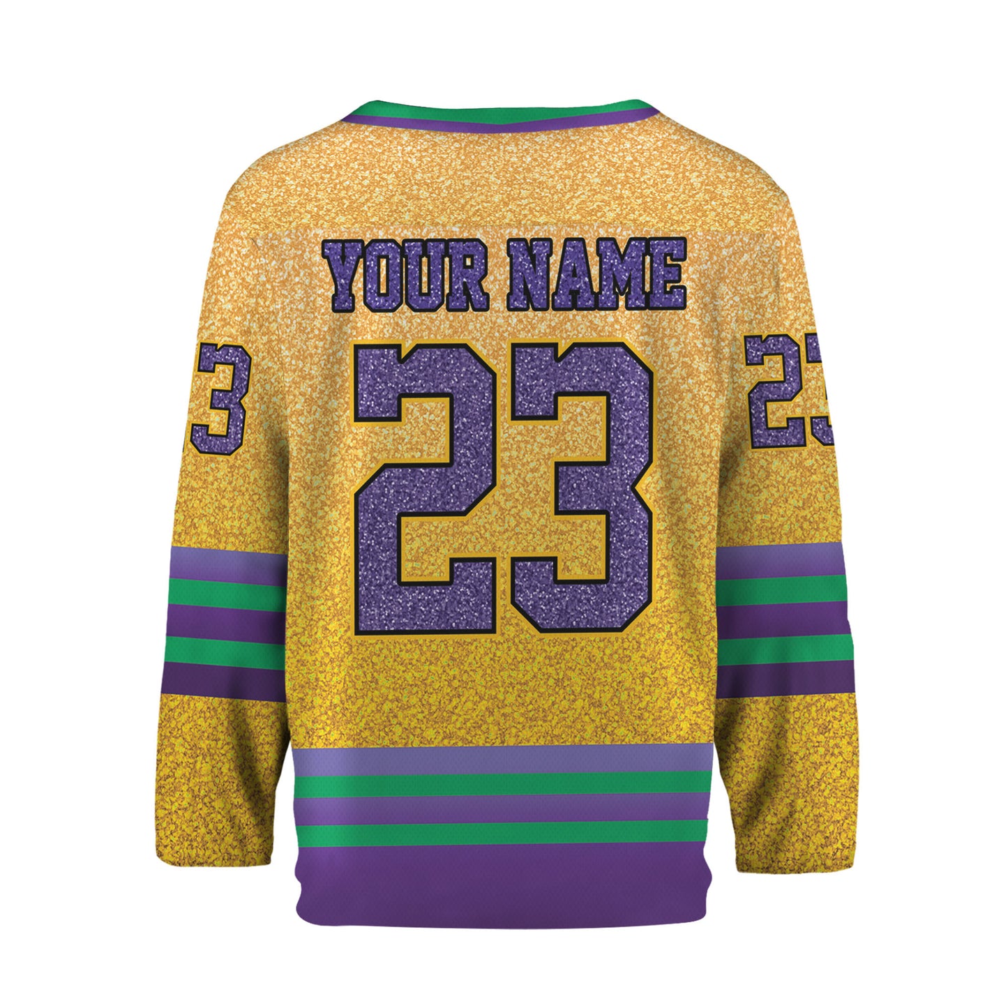 Custom Mardi Gras Printed Glitter Yellow Hockey Jersey