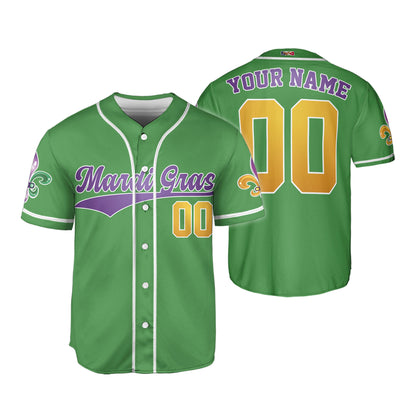 Custom Mardi Gras Green Baseball Jersey