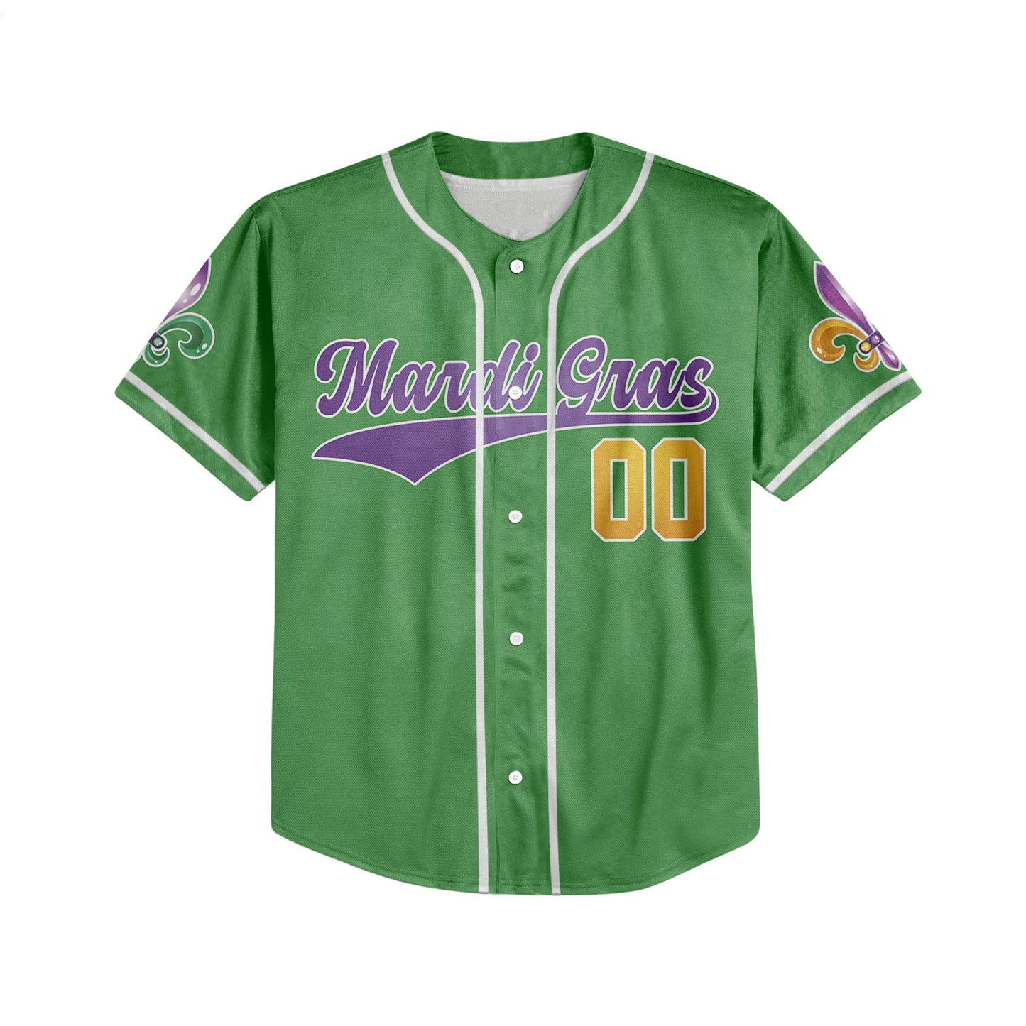 Custom Mardi Gras Green Baseball Jersey