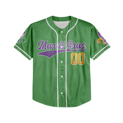 Custom Mardi Gras Green Baseball Jersey