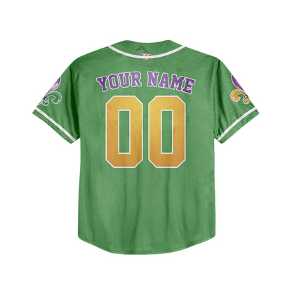 Custom Mardi Gras Green Baseball Jersey