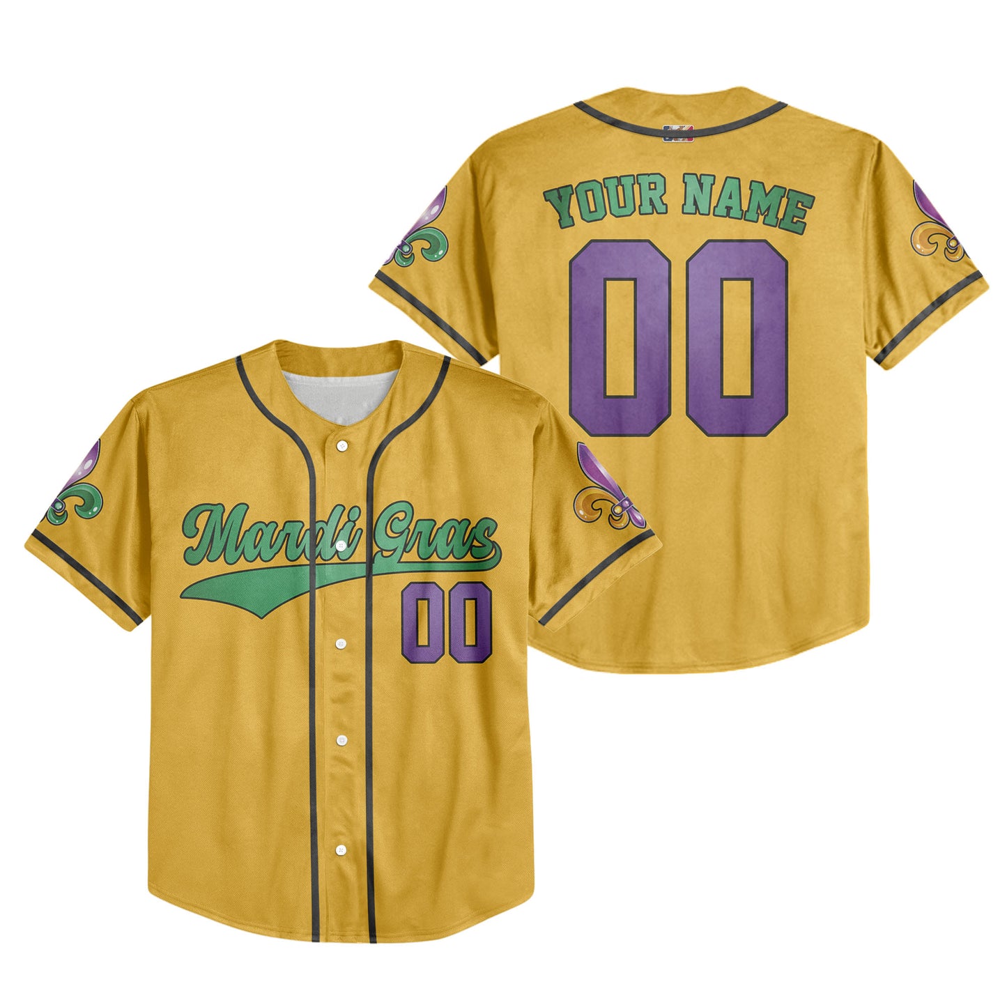 Custom Mardi Gras Yellow Baseball Jersey
