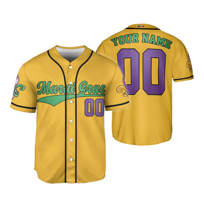 Custom Mardi Gras Yellow Baseball Jersey