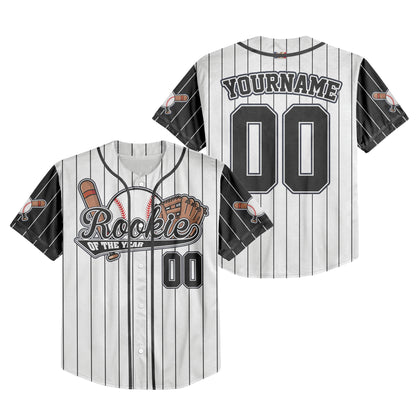 Custom Rookie of the Year Awesome Pinstripe Simple Black Baseball Jersey