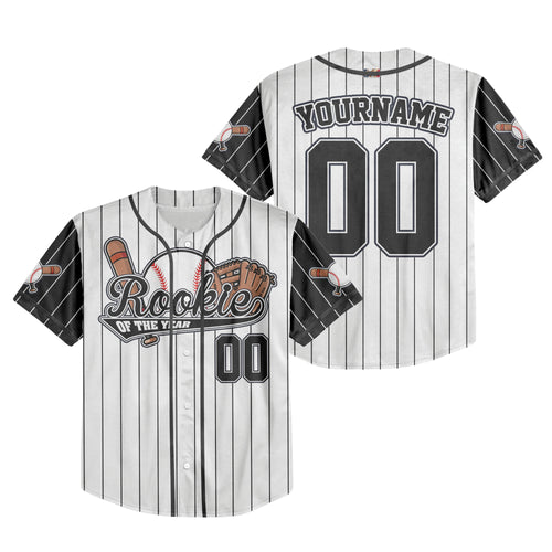 Custom Rookie of the Year Awesome Pinstripe Simple Black Baseball Jersey