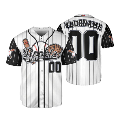 Custom Rookie of the Year Awesome Pinstripe Simple Black Baseball Jersey