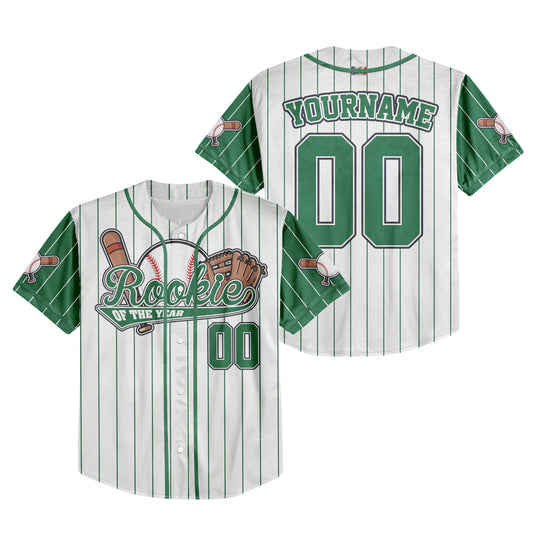 Custom Rookie of the Year Awesome Pinstripe Simple Green Baseball Jersey