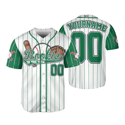 Custom Rookie of the Year Awesome Pinstripe Simple Green Baseball Jersey