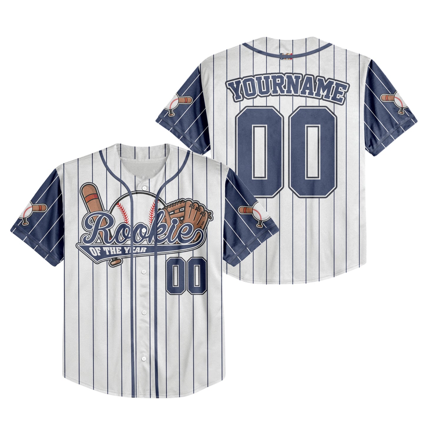 Custom Rookie of the Year Awesome Pinstripe Simple Navy Baseball Jersey