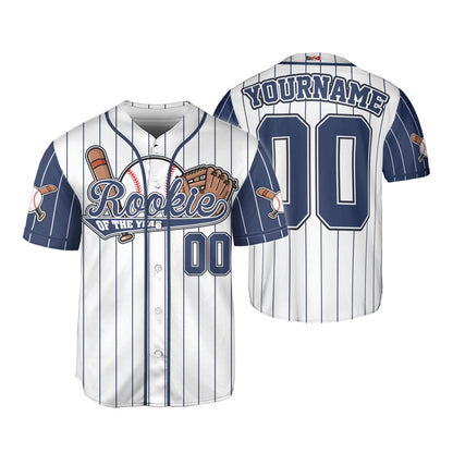 Custom Rookie of the Year Awesome Pinstripe Simple Navy Baseball Jersey