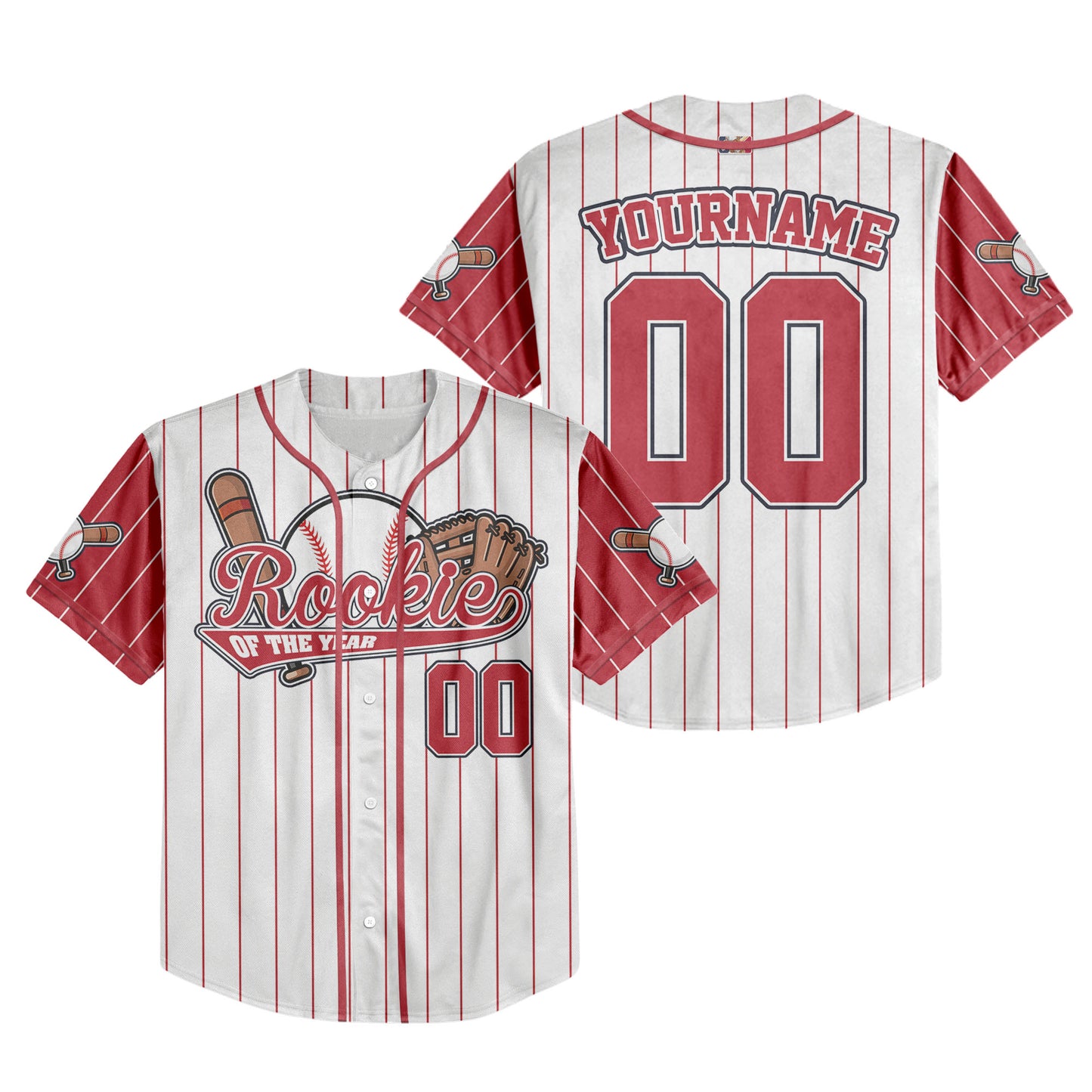 Custom Rookie of the Year Awesome Pinstripe Simple Red Baseball Jersey