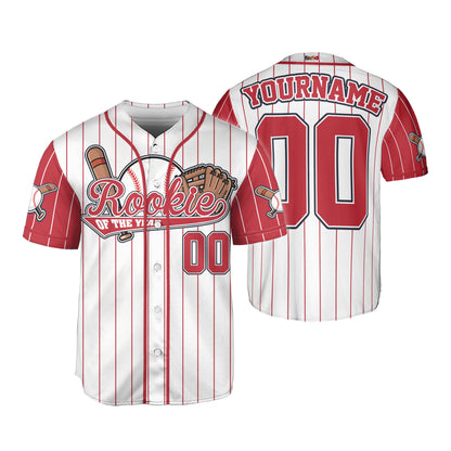 Custom Rookie of the Year Awesome Pinstripe Simple Red Baseball Jersey