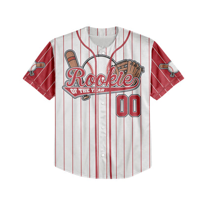 Custom Rookie of the Year Awesome Pinstripe Simple Red Baseball Jersey