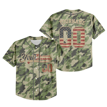 Custom Team Camo Green Pattern Baseball Jersey