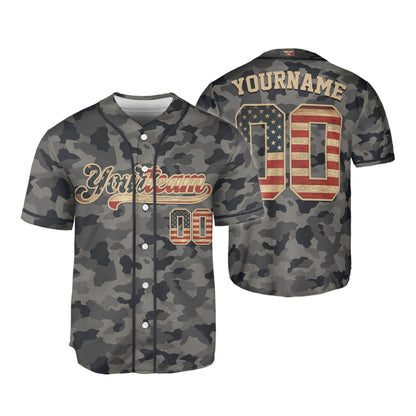 Custom Team Camo Grey Pattern Baseball Jersey