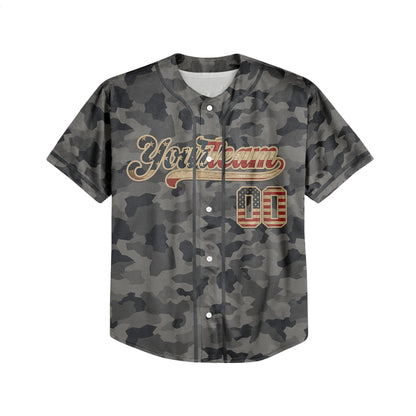 Custom Team Camo Grey Pattern Baseball Jersey